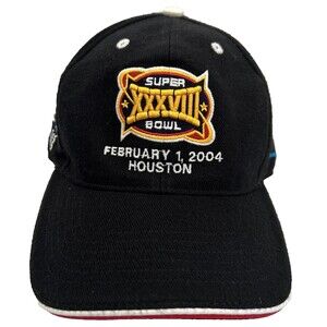 Vintage Super Bowl 38 Black Hat Cap Strapback Panthers Patriots NFL 2004 Houston